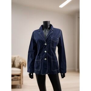 Isaac Mizrahi‎ for Target Navy Blue Cotton Utility Jacket Blazer Women's L